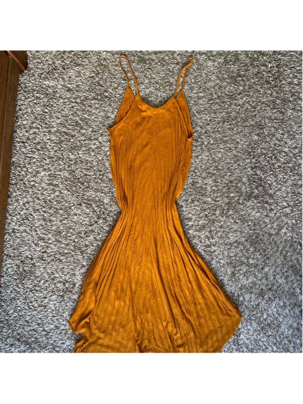 ZARA Mustard Yellow Linen Blend Ribbed Boho Handkerchief Dress Women’s Medium - Picture 4 of 4